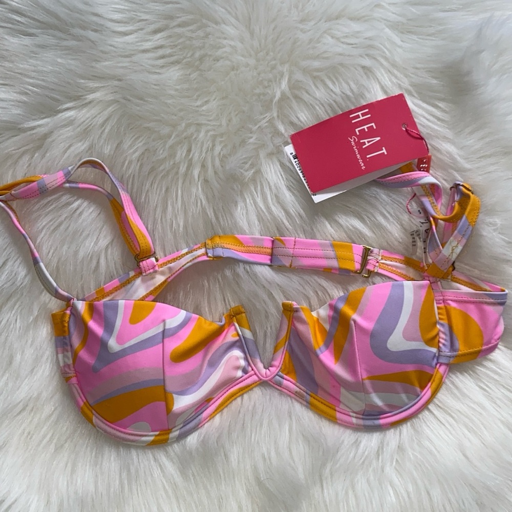 HEAT Swim Pink & Yellow Printed swin only bra size small